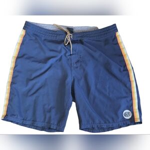🌍WaveLengths Surf Navy Blue Boardshorts Yellow & Orange Side Stripes Size 34